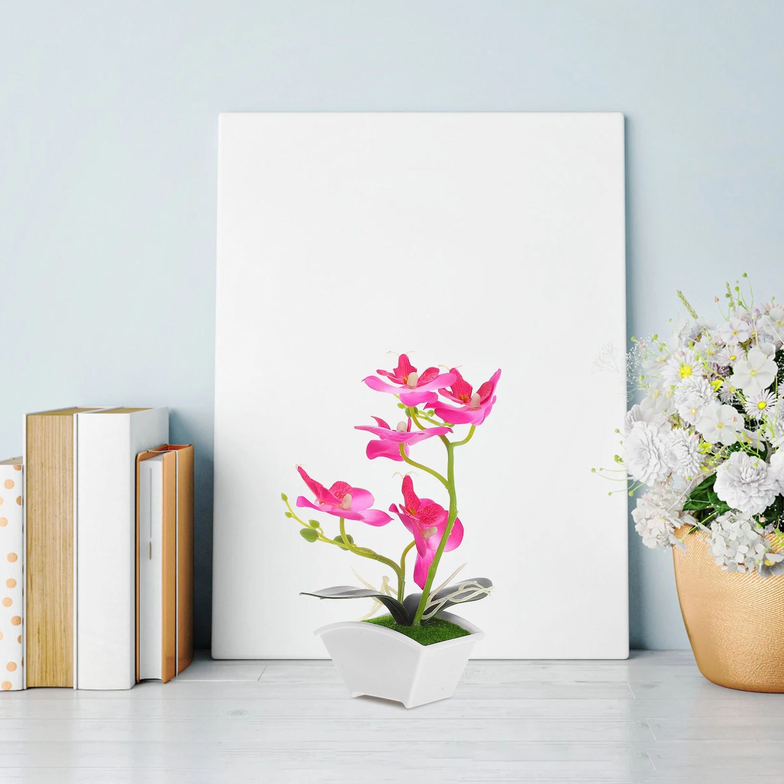 

Artificial Fake Potted Plant Plastic Silk Flower Table Centerpiece Kitchen Bathroom Decor Mini Orchid For Home