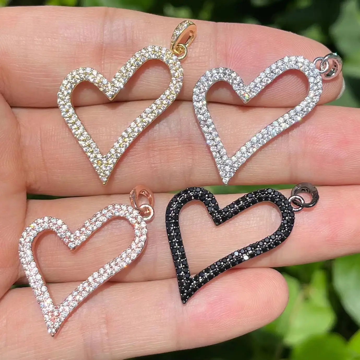 

5Pcs/Lot Pave Plated Copper Heart Charm for Handmade Bracelet Accessories