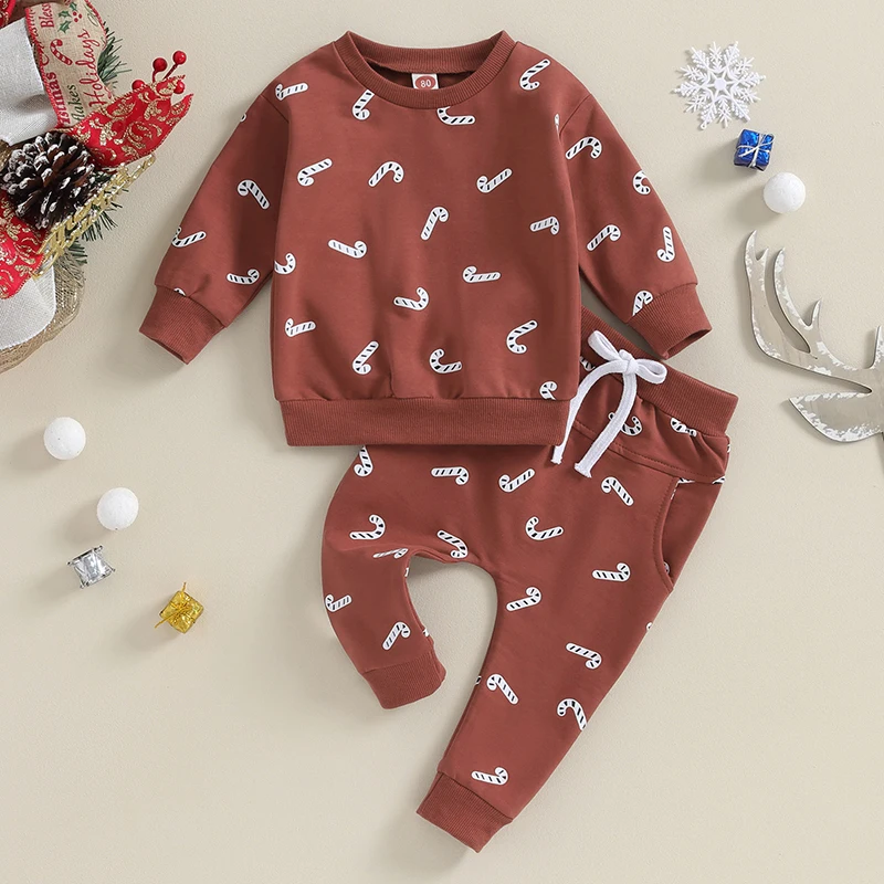 2023-11-01 Lioraitiin 0-3Y Baby Girl Christmas Outfits Long Sleeve Cartoon Santa Print Sweatshirt and Pants Toddler Clothes Set