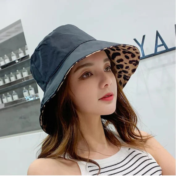 Women Leopard Print Bucket Comfortable Breathe Foldable Men Beach Flat Top Sun Fishing Hat High Quality Flat Panama Hat Street