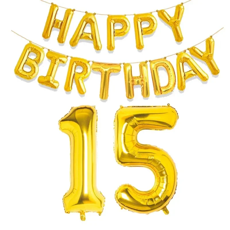 15 Stück goldene alles Gute zum Geburtstag mit Zahlen-Folienballons für Kinder und Erwachsene, Party-Dekoration, Junge, Mädchen, 10, 18, 20, 25, 30, 35, 40, 50, 60 Jahre alt – Detail 8