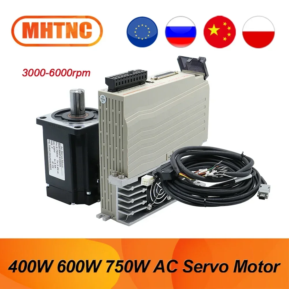 Hot 400W 600W 750W AC 220V Servo Motor 1.3N 1.9N 2.4N with Magnetic 17bit Absolute Encoder 3000-6000rpm + Driver for CNC Router