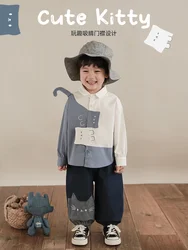 Boys' Spring Shirt New Cute Little Cat Loose Versatile Small Tail Top