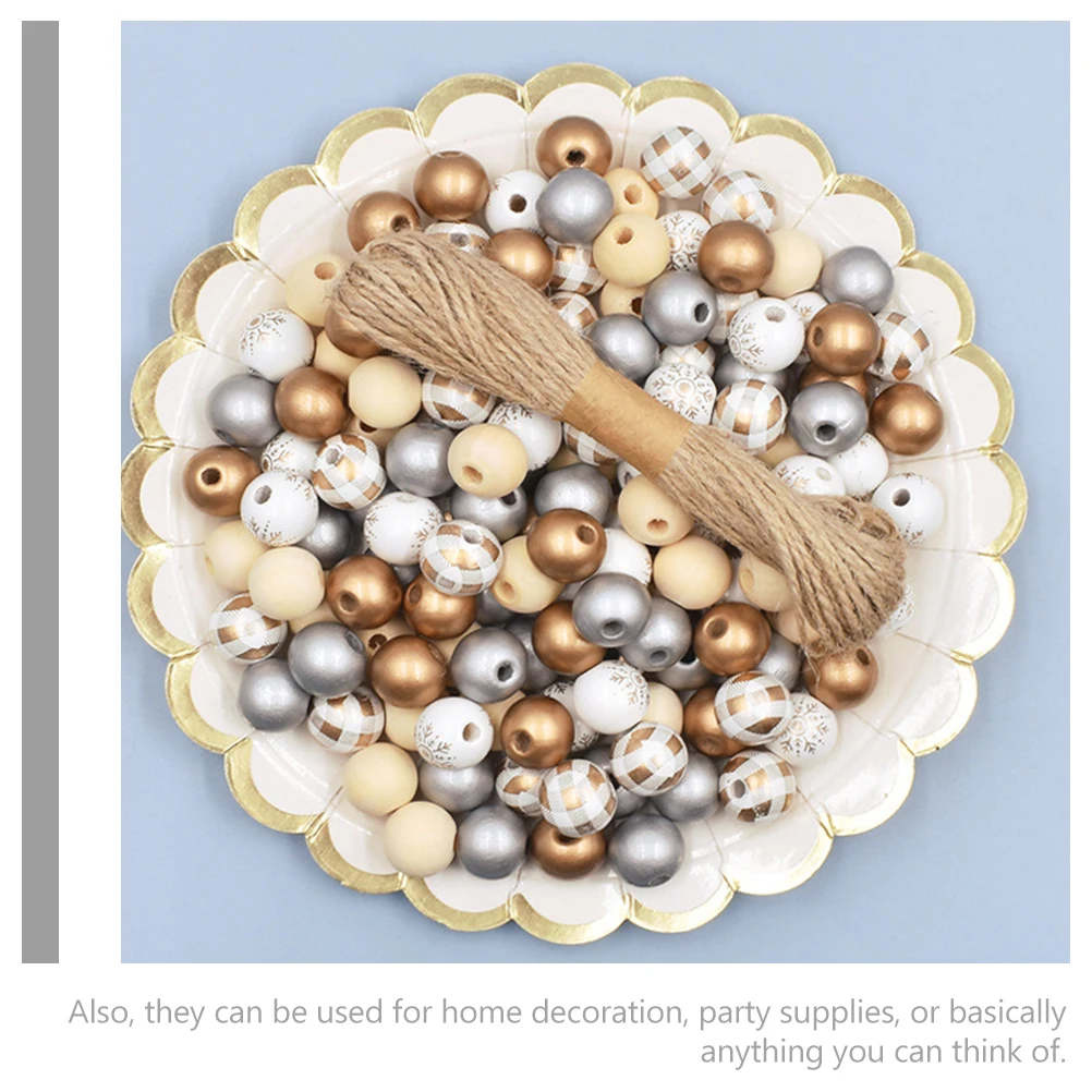 

1Set Wooden Beads DIY Kit Christmas Round Wood Loose Beads Garland Making Jewelry Bracelet Hemp Rope Xmas Home Decor Supplies