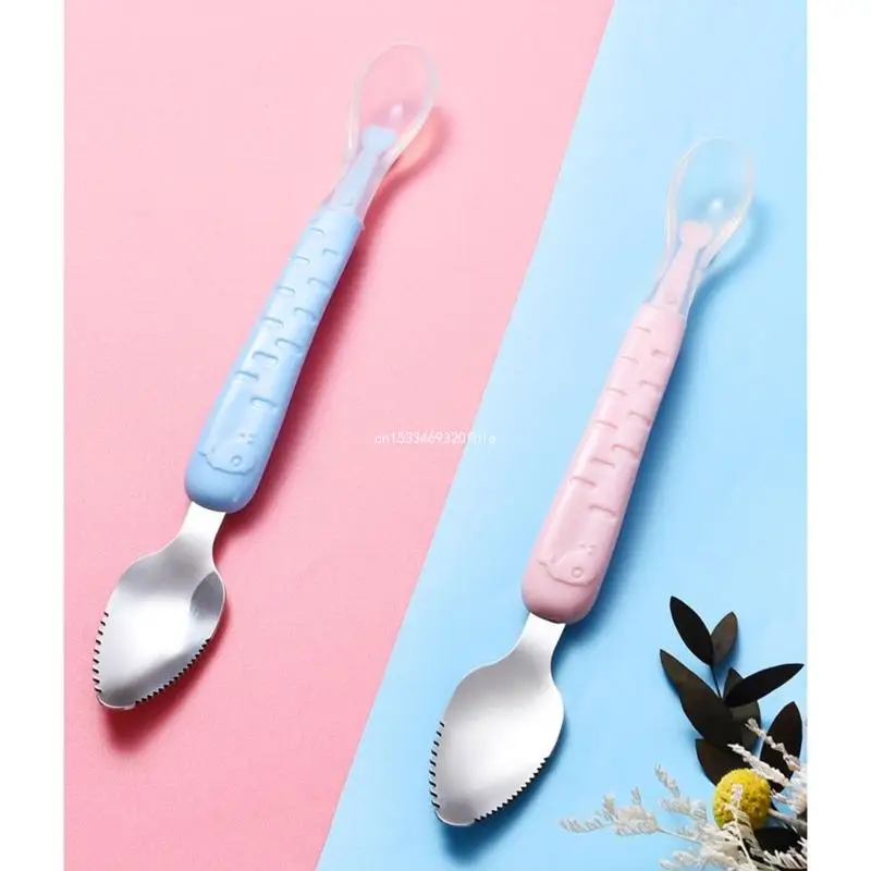 Baby Feeding Spoon Scraper Spoon Silicone Fruit Puree Spoon Supplementary Food Feeder Dual-Head Spoon Toddler Cutlery