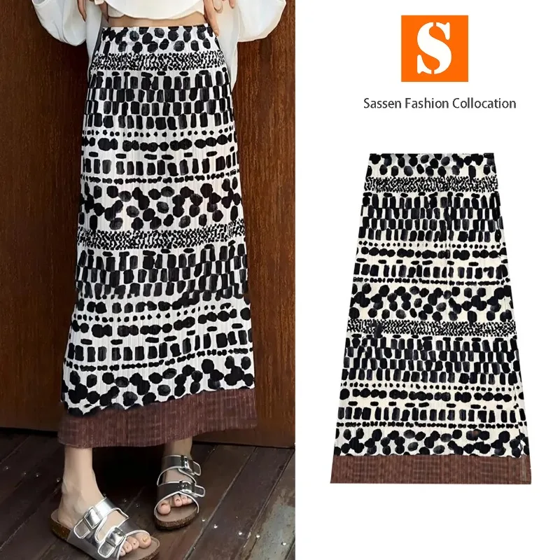 

Плиссированная юбка Miyake, весна 2026, новая модель, женская, с высокой талией, тонкая, в полоску, средней длины