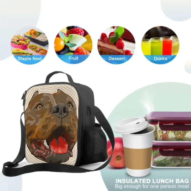 Pit Bull Portrait Insulated Thermal Lunch Bags for Kids Adults Washable Tote Lunch Container Food Cooler Bag for School Travel