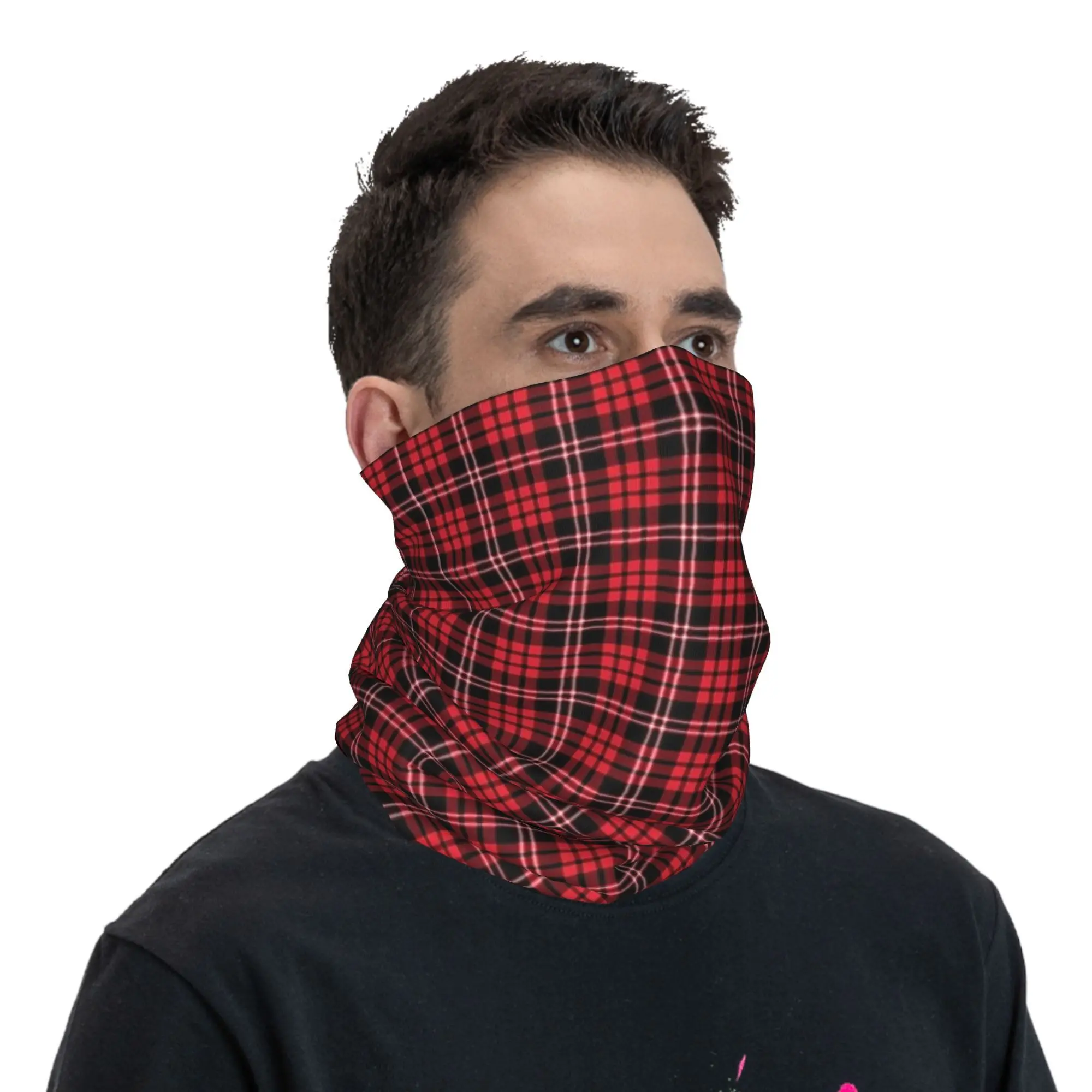 

Red Checkered Scottish Tartan Plaid Pattern Bandana Neck Gaiter Printed Magic Scarf Cycling Scarf Cycling Unisex Breathable