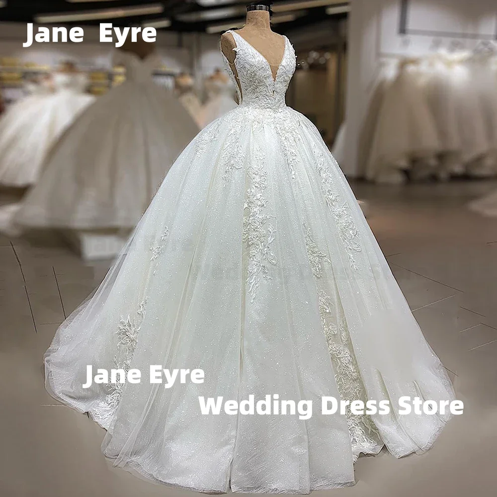 

Jane Eyre Customize Wedding Dress Elegant Sleeveless V Neck Sequined Applique Glitter Corset Bridal Gown Vestidos De Novia
