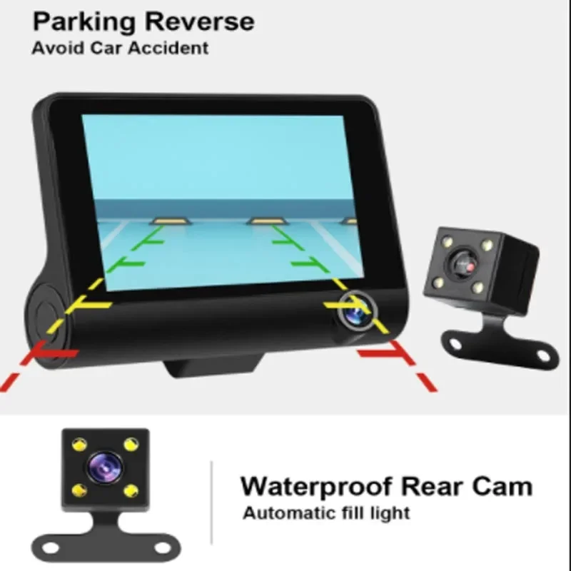 3 Camera Lens Car DVR 3-Channel Dash Cam HD 1080P Dash Camera Dual Lens Dashcam Video Recorder 24H Parking Monitoring