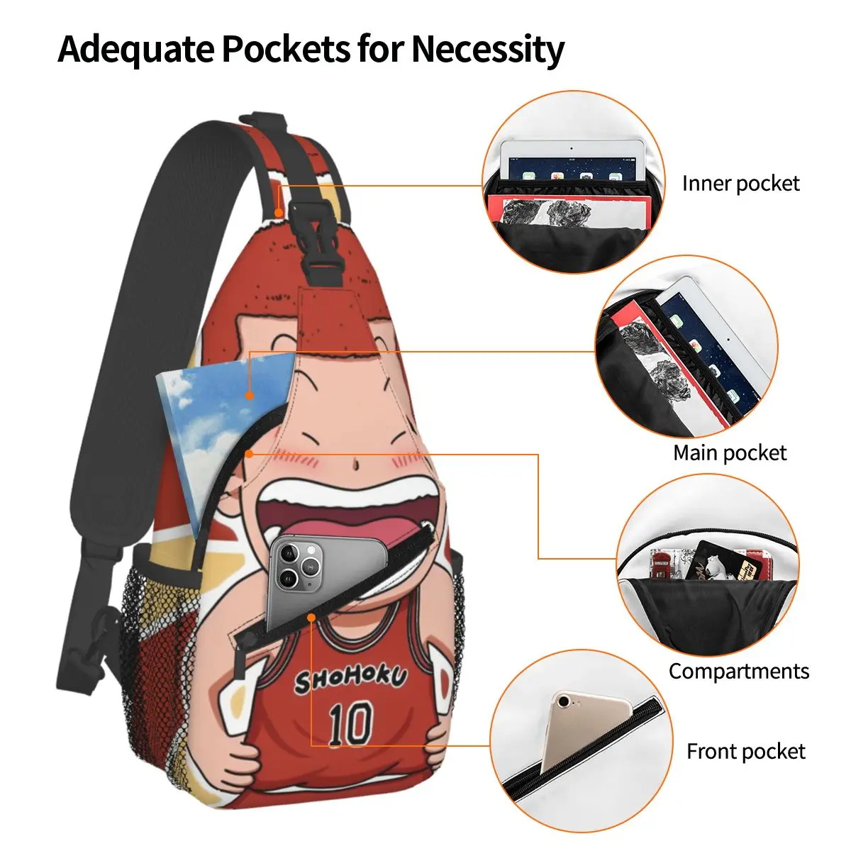 Slams-Dunks Anime Cartoon Manga Umhängetasche SmallChest Bag Schulterrucksack Tagesrucksack für Reisen Wandern Radfahren Pack