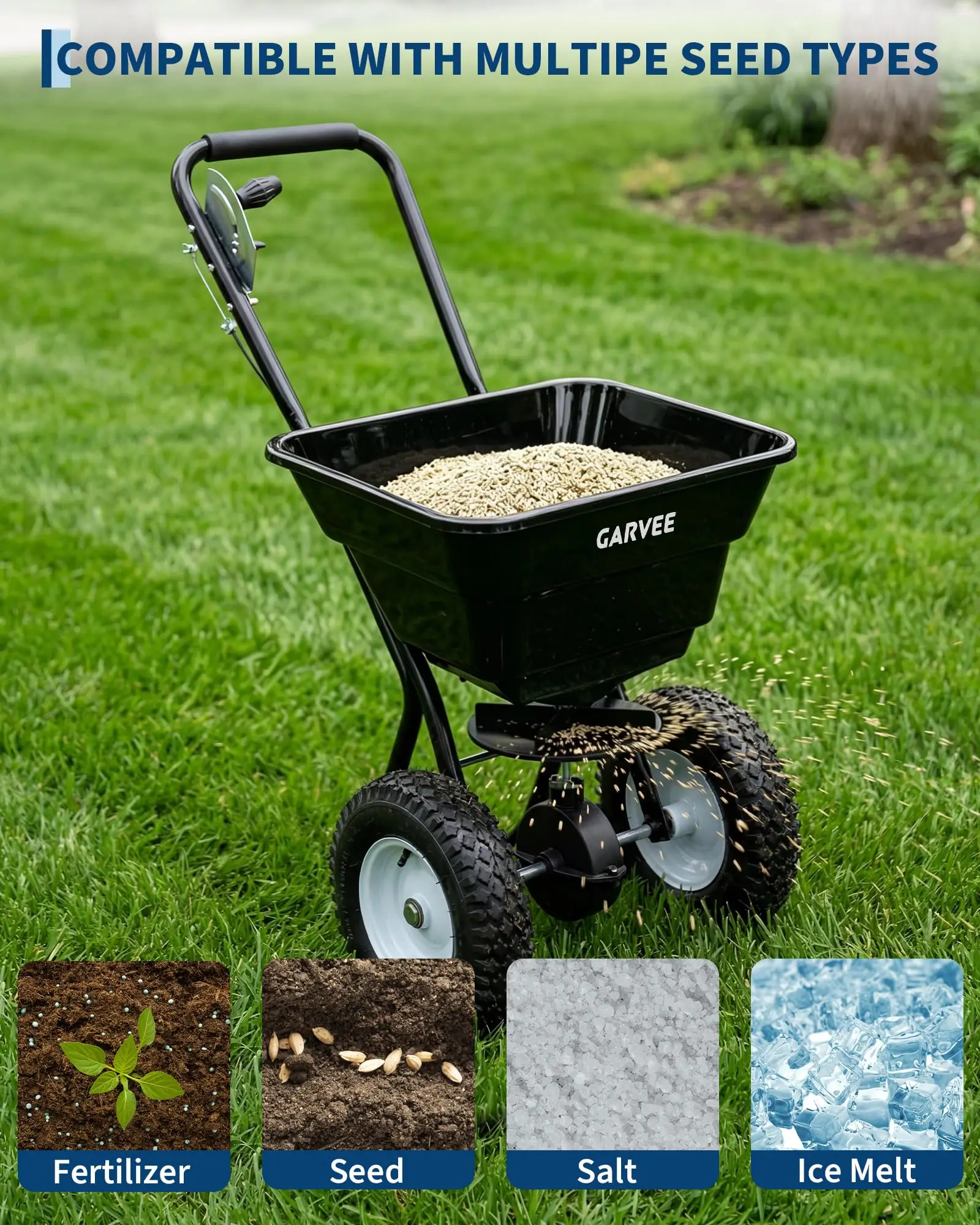 80 LBS Push Broadcast Spreader With 12FT Spreading Width 13Inch All-Terrain Wheels Adjustable Flow Control Heavy Duty Walk Behind Lawn Spreader For Fertilizer Grass Seed Ice Melt Salt - view 6