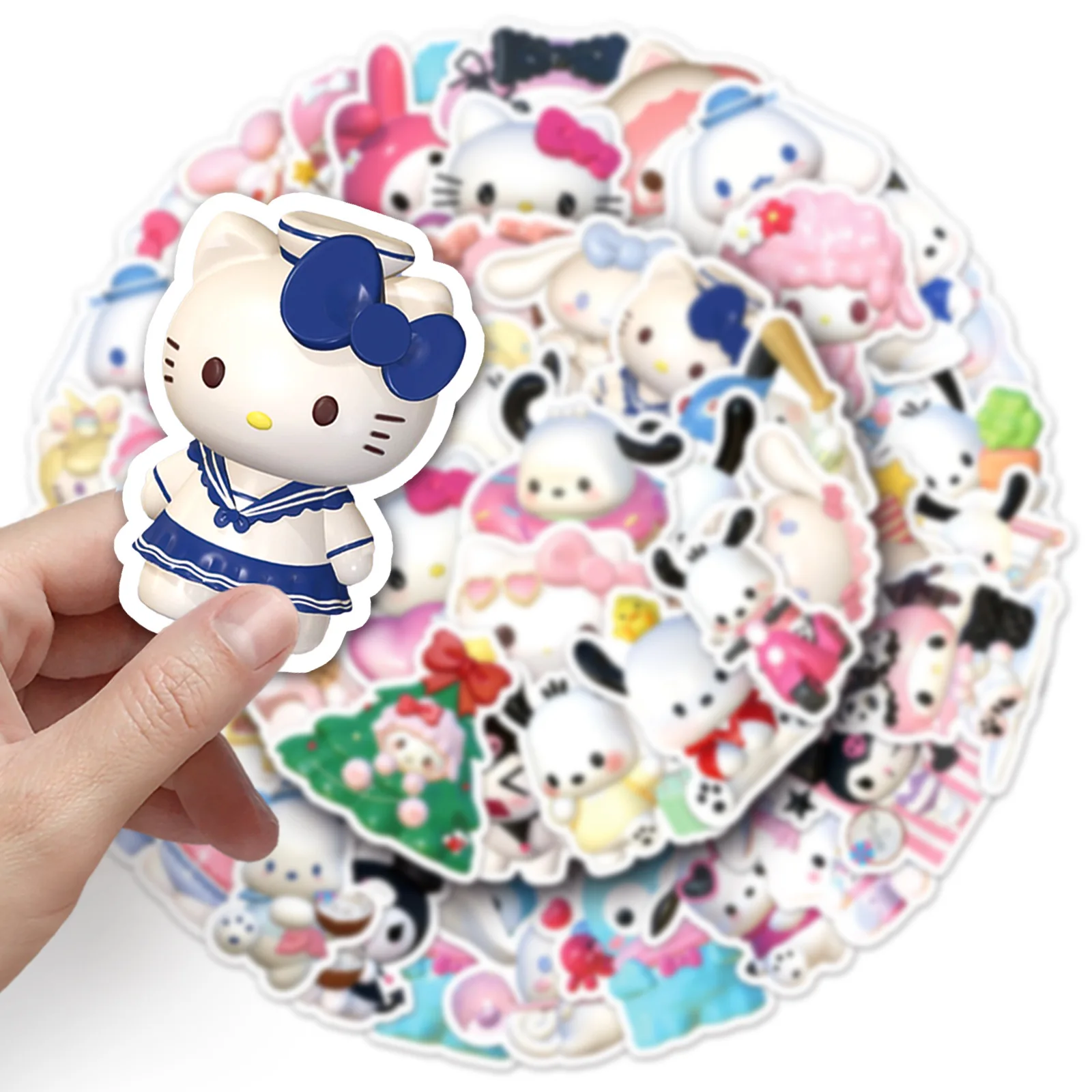 

50PCS Cute Sanrio 3D Cartoon Hello Kitty Kuromi Graffiti Stickers Creative Decorative Notebook Diary Scrapbook Luggage Decal