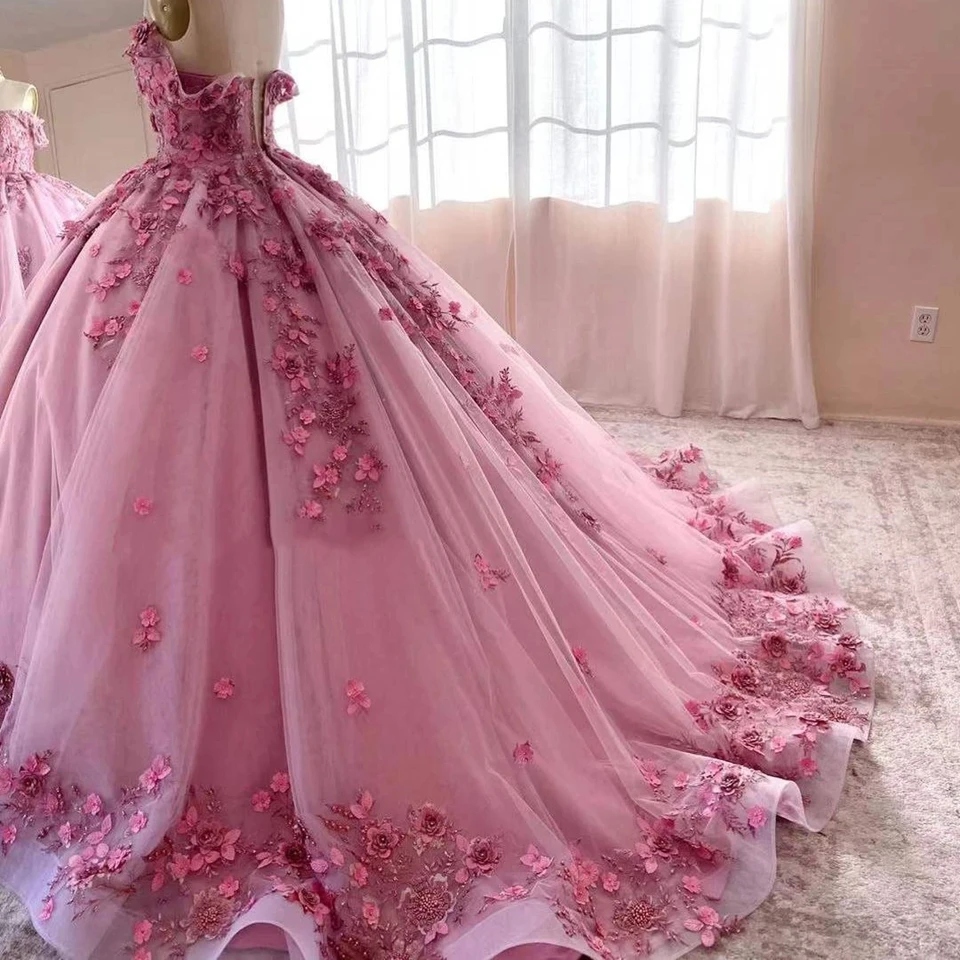 Maßgeschneiderte Quinceanera-Kleider, Blumen, Applikationen, Perlenstickerei, Pailletten, Schatz-Ballkleider, Prinzessin, Abschlussfeier, Vestidos de 15 Años