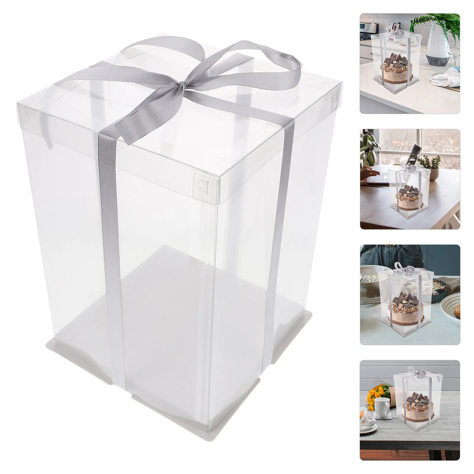 

Набор из 4 прозрачных контейнеров для торта из ПЭТ, водонепроницаемые и маслостойкие, для упаковки тортов и конфет на день рождения