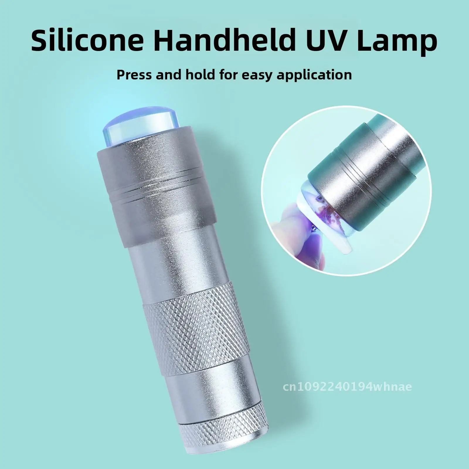 シリコンハンドヘルドランプ エンボススパンコールステッカー付き ポータブル ミニ 片手光線療法 ネイルアート ライトシルバー 電池式