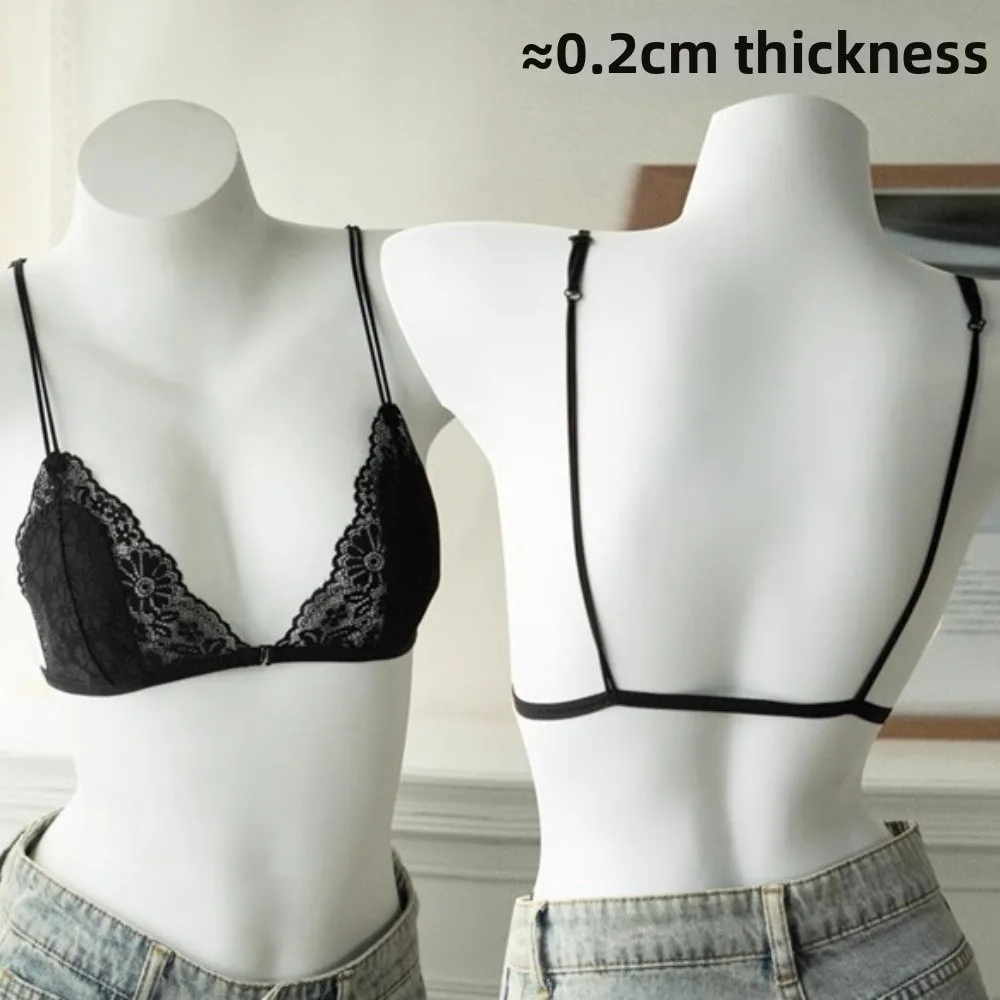 Ultra-thin Shoulder Strap Lace Wireless V Bra Shockproof Seamless Lace Floral Print Bra Front Button Lingerie Anti-sagging