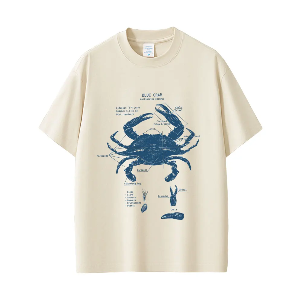 

Marine Animals Blue Crab Anatomy Graphic T Shirts Men Women Casual Oversized Streetwear Male Vintage Funny Short Sleeve T-shirt
