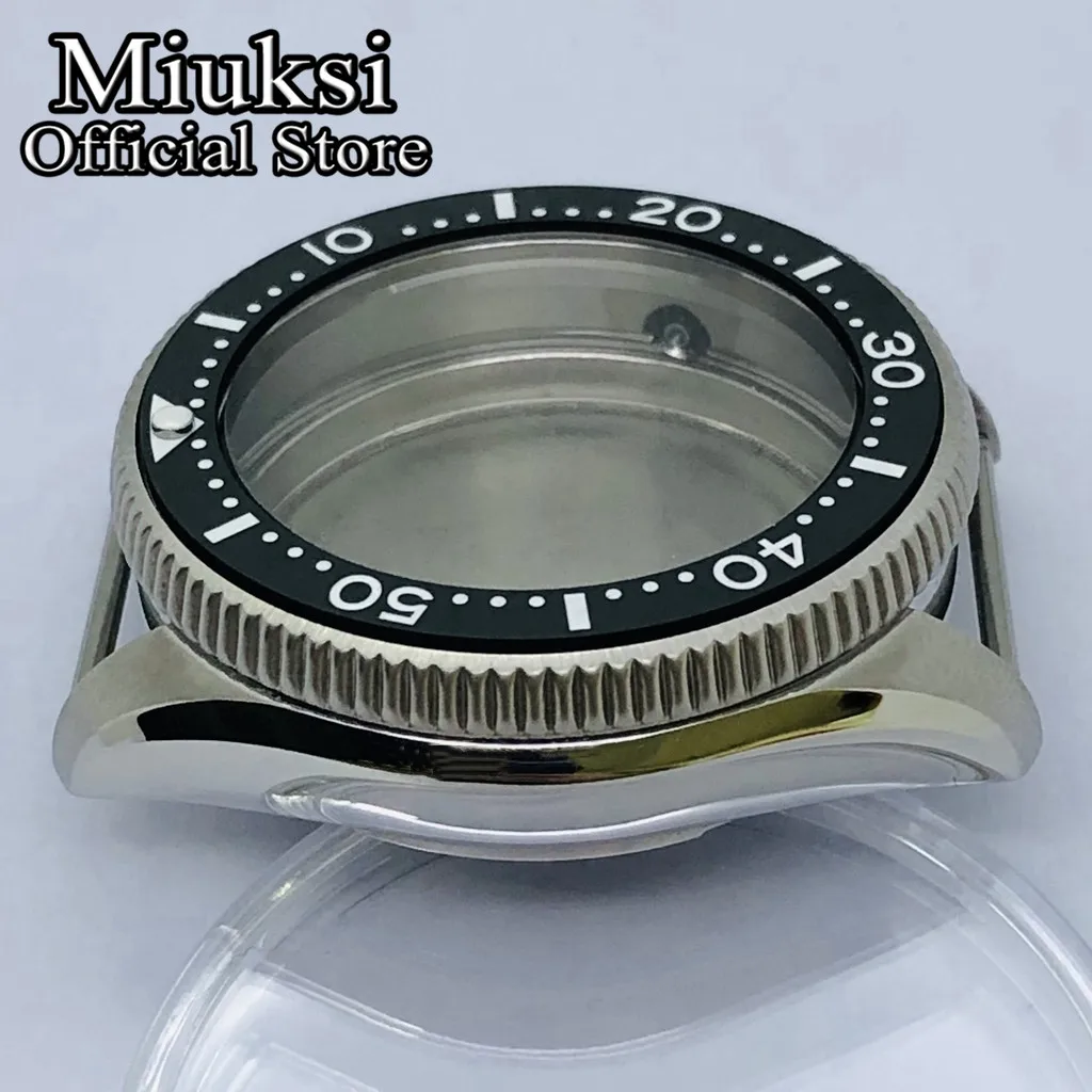 Miuksi 37mm silver watch case ceramic bezel sapphire glass fit NH35 NH36 NH34 movement