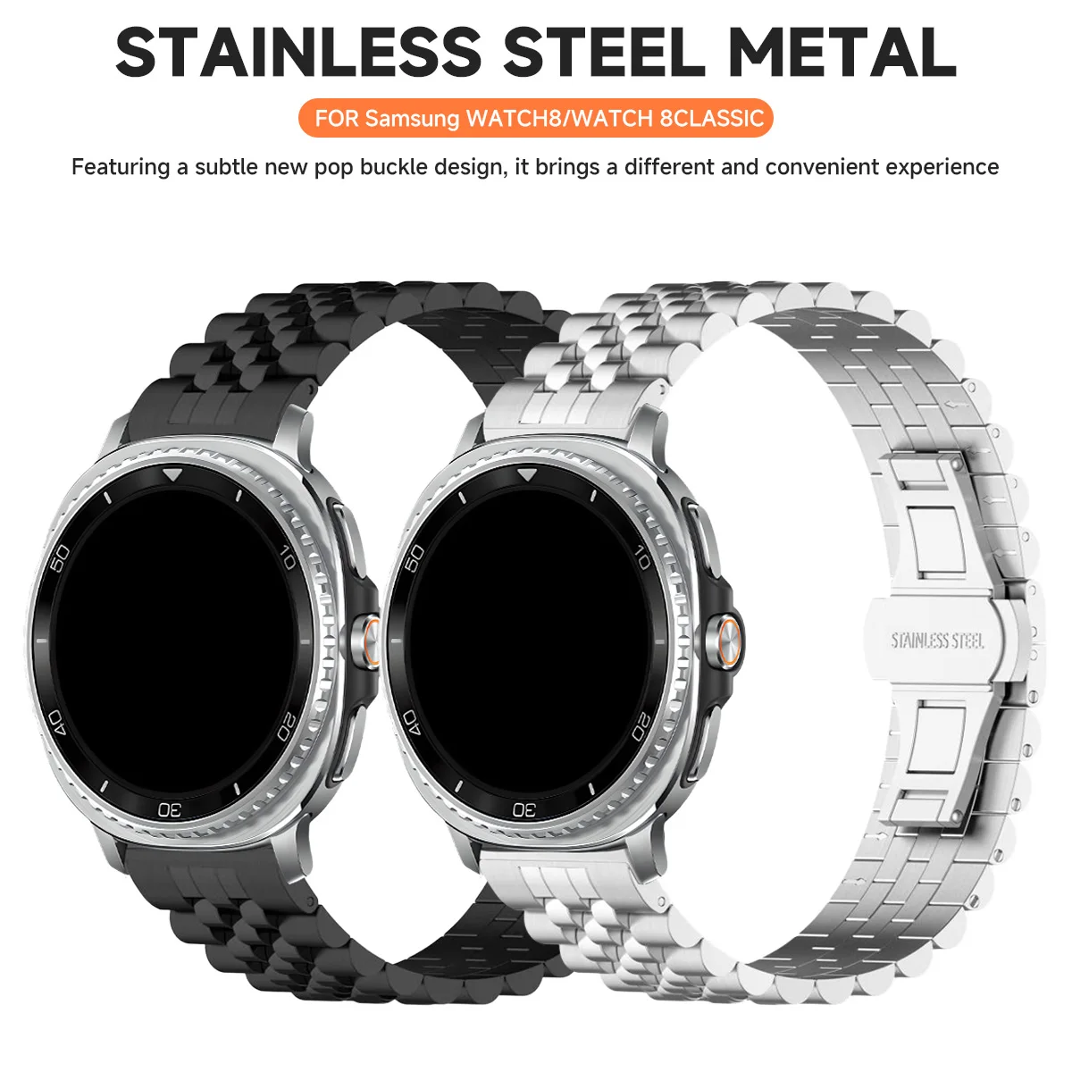 حزام من الفولاذ المقاوم للصدأ لساعة سامسونج جالاكسي 8 40 44 ملم بدون فجوات حزام معدني لساعة جالاكسي 8 كلاسيك 46 ملم حزام ساعة سريع التركيب