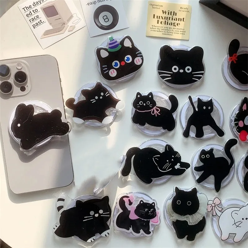 Magsafe 자기 전화 Griptok 전화 홀더 스탠드에 대 한 귀여운 만화 검은 고양이 아이폰 16Pro에 대 한 범용 전화 링 그립 Tok