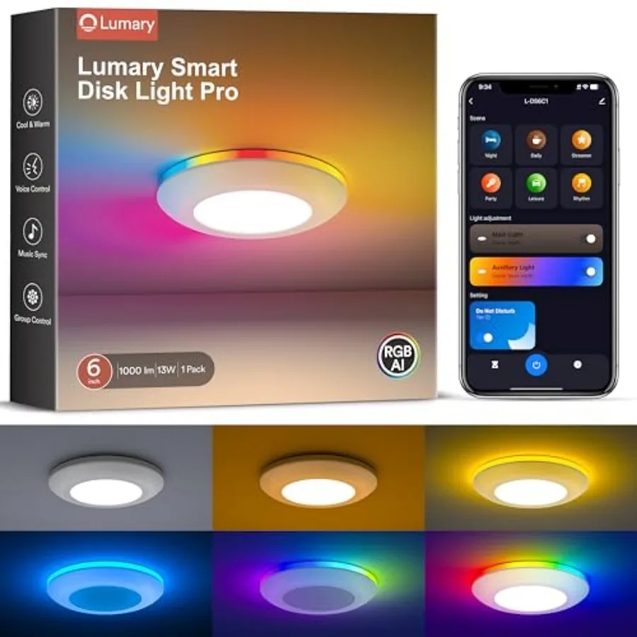 

5/6 inch Smart RGBAI Led Disk Light Pro Color Changing WiFi Smart Recessed Lighting with Night Light Flexible Install Flush Mou