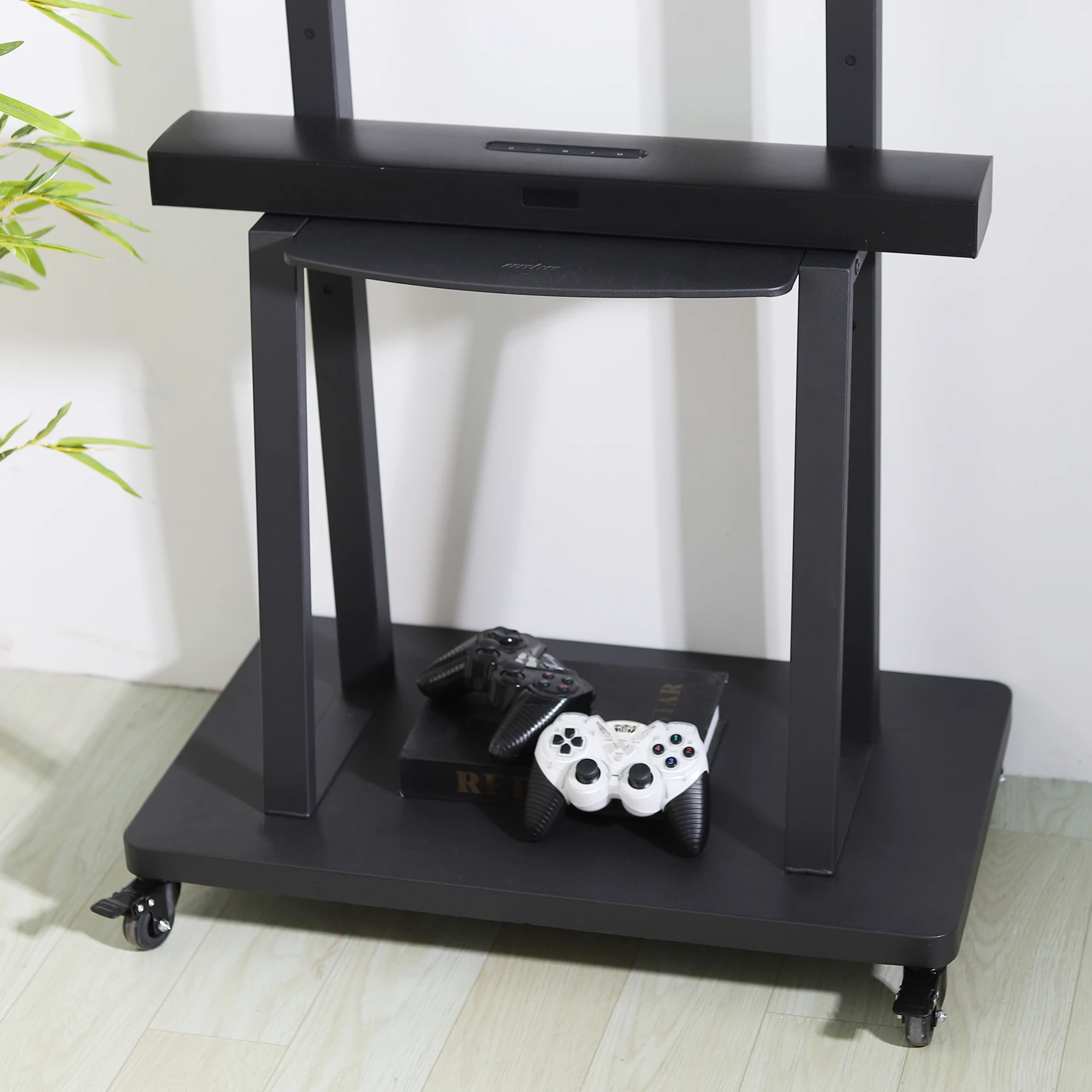 Large Floor TV Stand with 2 Shelves Height Adjustable Mobile TV Mount Bracket for 32-85 inch LCD LED