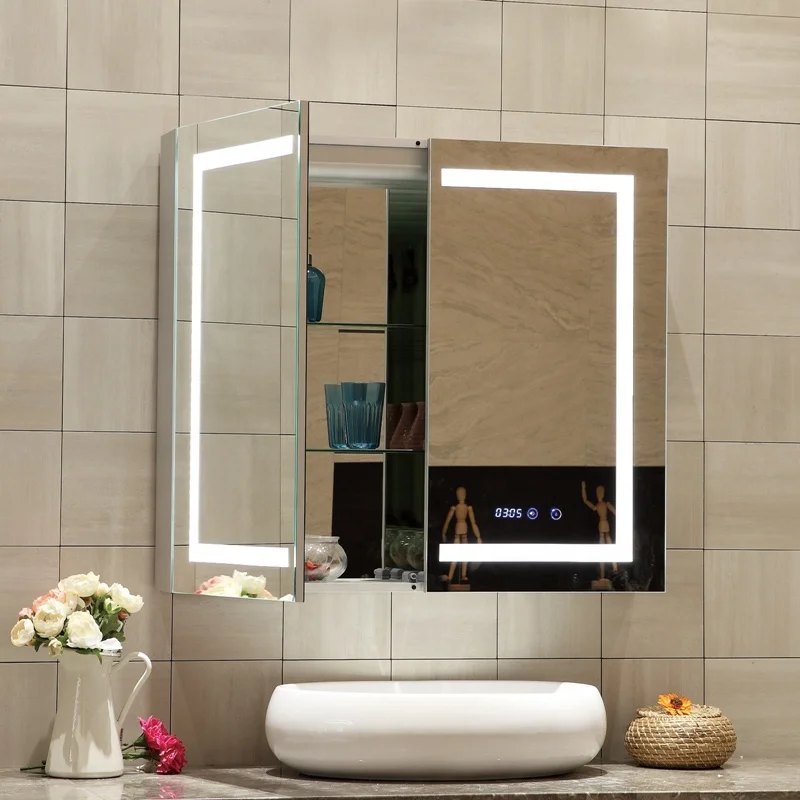 Modern LED Lighted Wall Mounted Medicine Cabinet Touch Sensor Feature for Bathroom Vanities