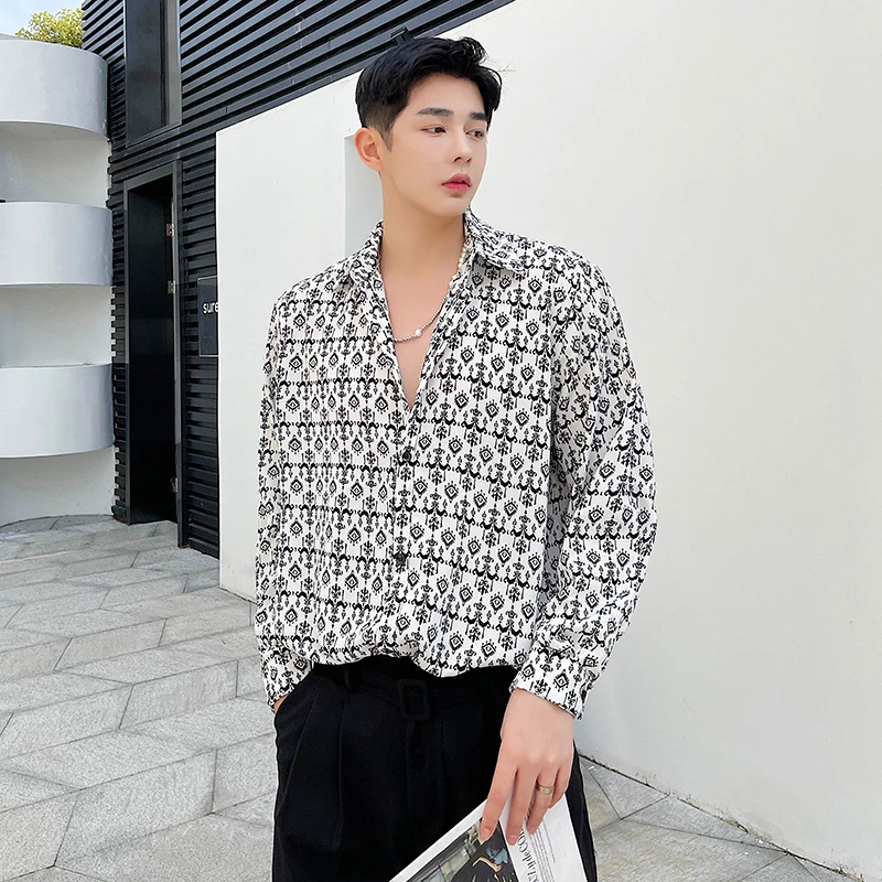 

Summer Thin Floral irt Men's Casual Loose Fit Long Sve INS Sle Youthful ular Four Seasons Versatile Faionable irt