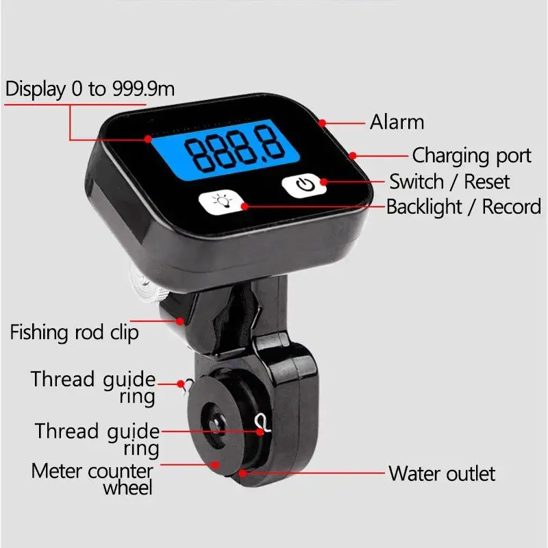 Backlight Waterproof Portable Raft Fishing Line Length Counter Digital Fishing Finder Line Length Depth Gauge Accessories Meters