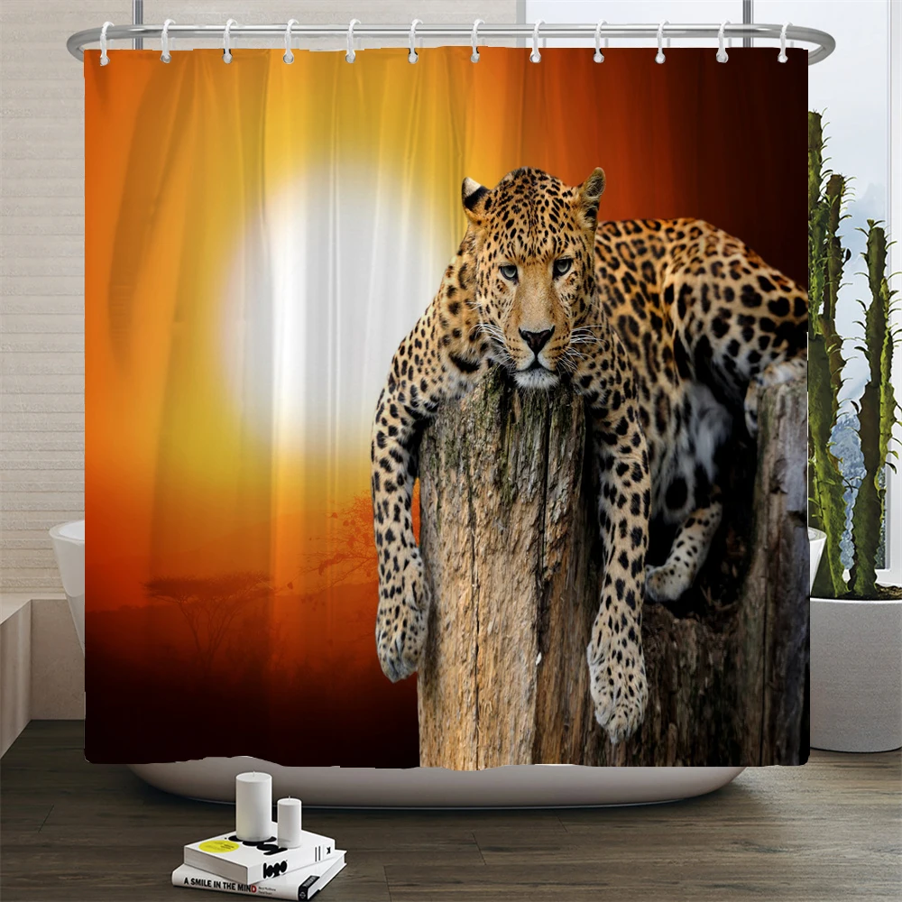 Animals printed lion, tiger, cat,Elephant,3d Bath Curtains Waterproof Polyester Cloth Washable Bathroom Shower Curtain with Hook