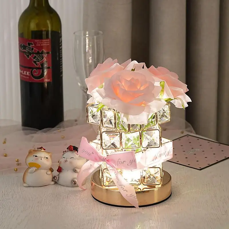 Lampu malam bunga mawar, 3 warna simulasi bunga mawar buatan buket lampu meja dengan Anti selip dan realistis