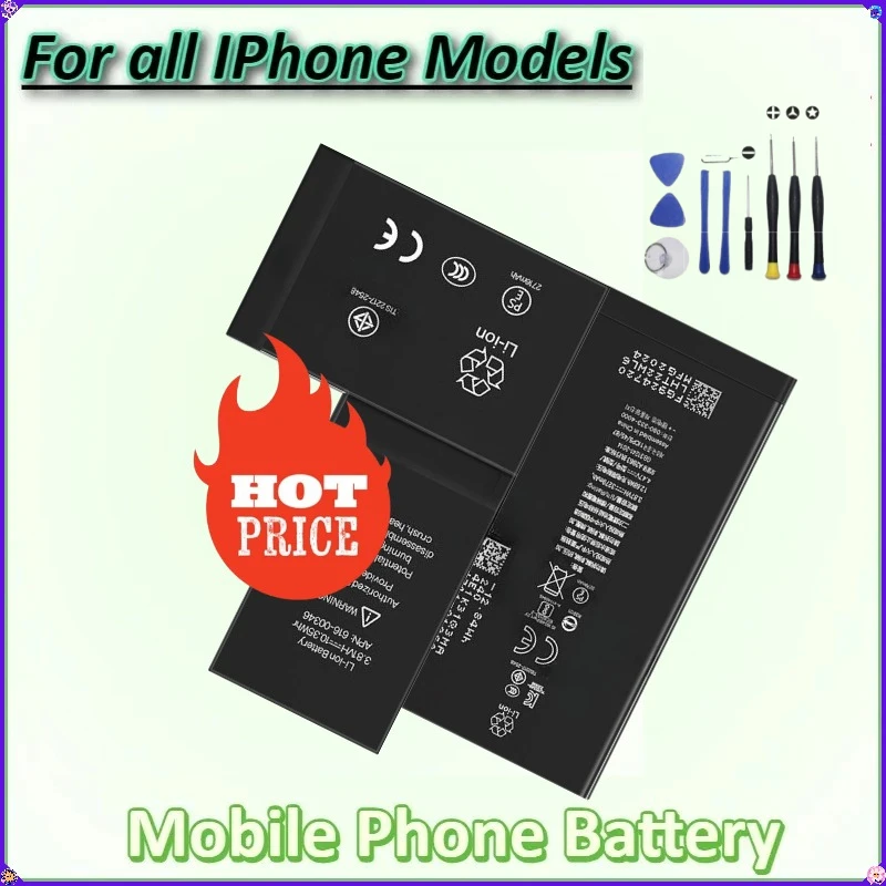 

New Mobile Phone Battery for IPhone 14 12 13 Mini X XR Xs Max 11 12 13 Pro Max 5S 5 6S 6 7 8 Plus for Apple Batteries + Tools