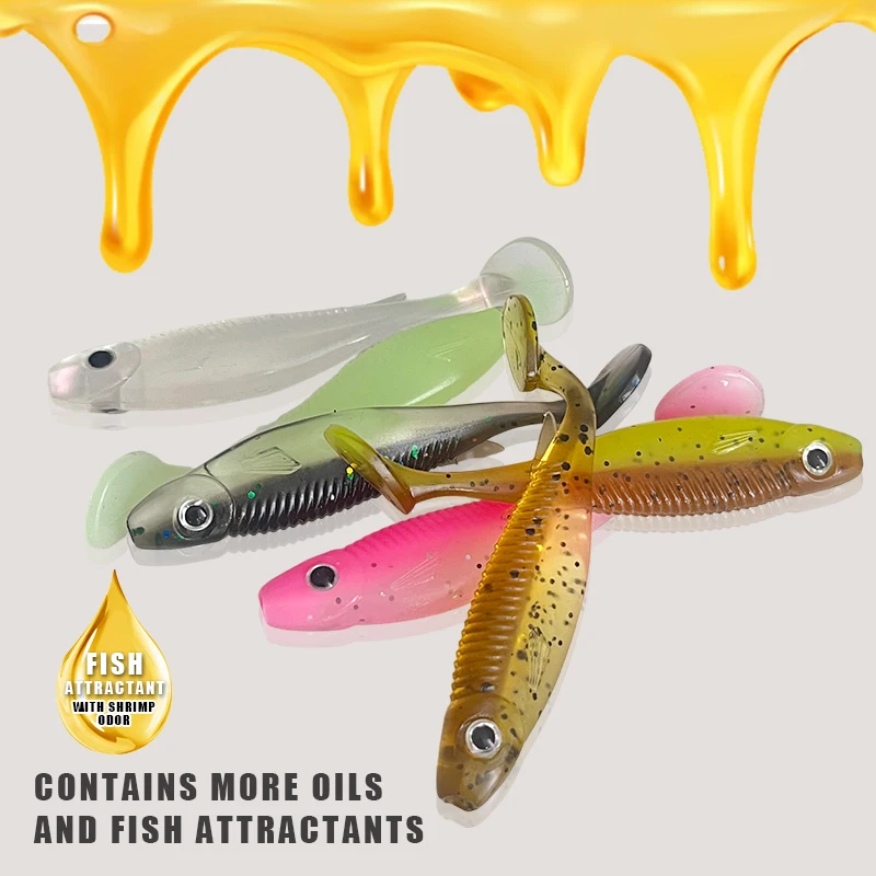 10 Stück 7 cm/3 g bionischer kleiner T-Tail-Weichköder zum Angeln, geeignet für Hecht und Barsch