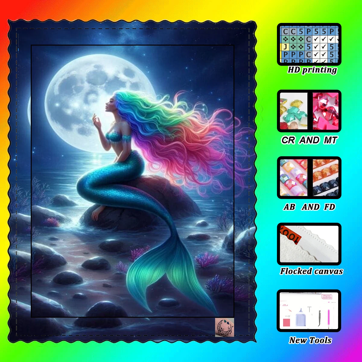 【Maff Padial DIAMOND ART】Девушка-русалка под MoonliResin FD,AB,MT,CR ослепительно переплетенные,60*90 см, 80 цветов