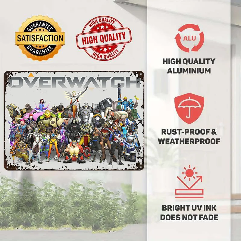 Overwatch Ensemble Tinplate Poster Customized Wall Art Retro Vintage Metal Signs for Fans Bathroom Decor Room Decoration Bedroom