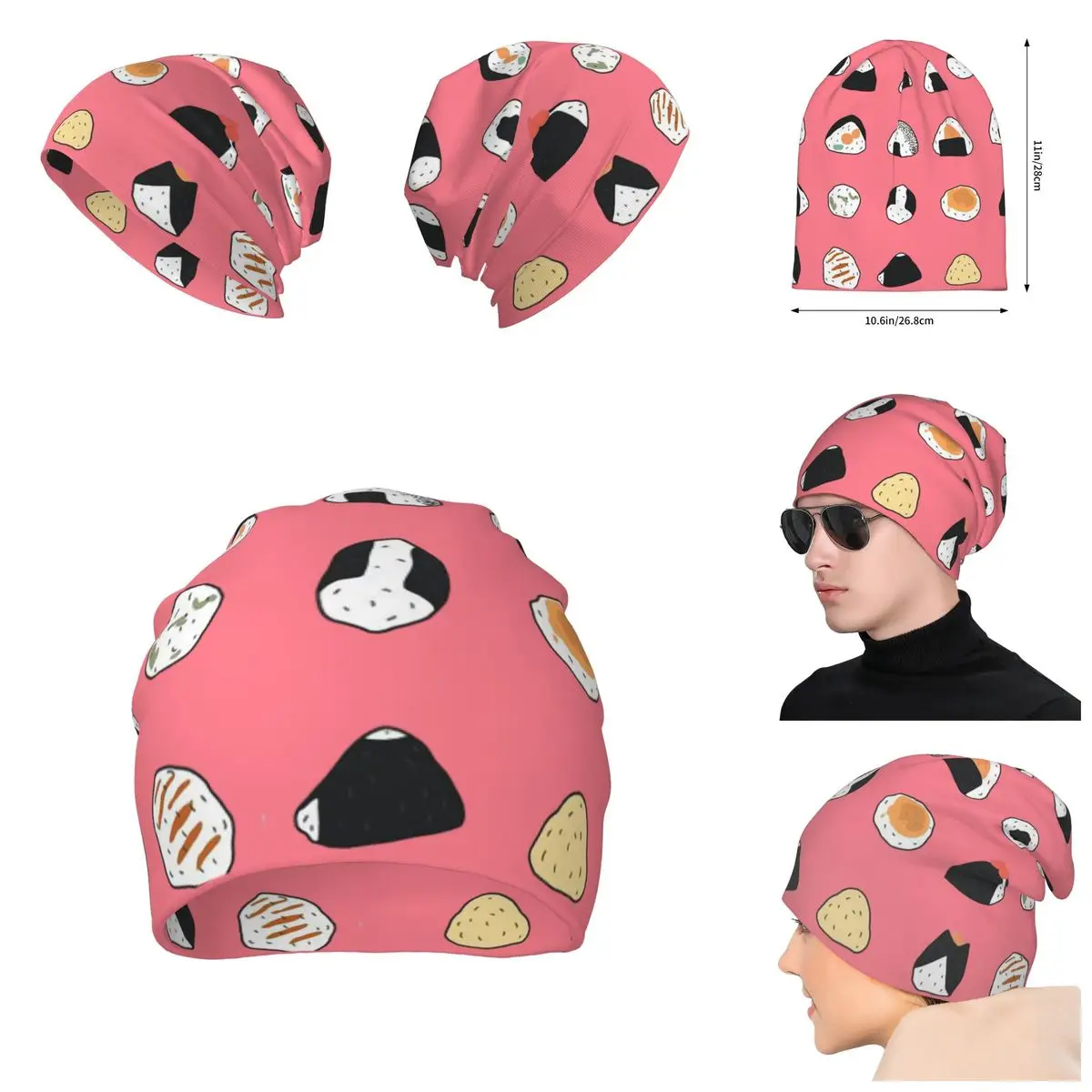 Onigiri Sushi Food Pattern Knitted Hat For Men And Women, Gift Unisex winter Warm Brimless printing Urinal Hat