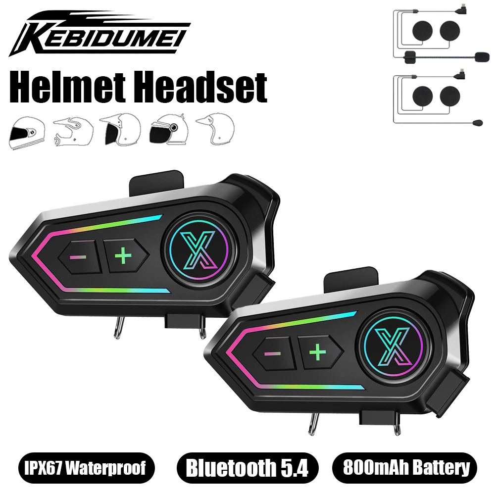 

KEBIDUMEI X10 Helmet Headset Bluetooth Earphone Waterproof Wireless BT5.4 Music Player Headphone Wireless Motorcycle Accessories