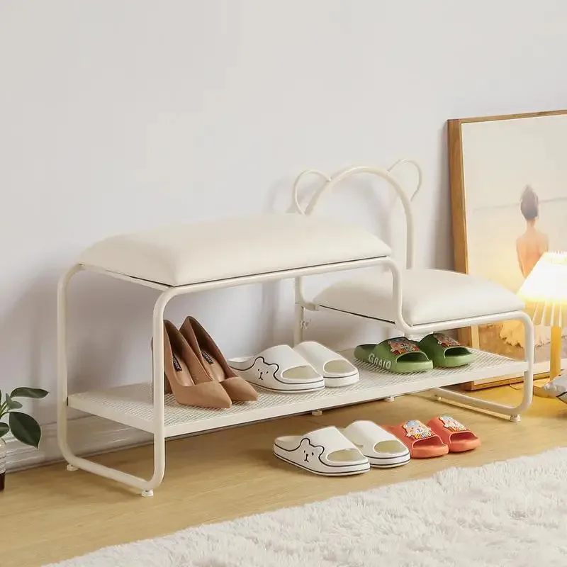 Creative White Bear Changing Shoes Bench with Shoe Rack Storage Ottoman Hallway Entrance Stool Living Room Corridor Furniture