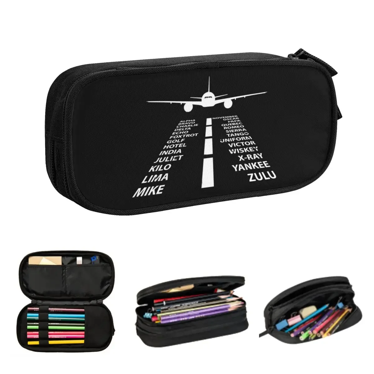 

Phonetic Alphabet Pilot Airplane Pencil Cases Large Storage Pen Bags Pen Box Pencil Pouch For Boys Girls Students Stationery