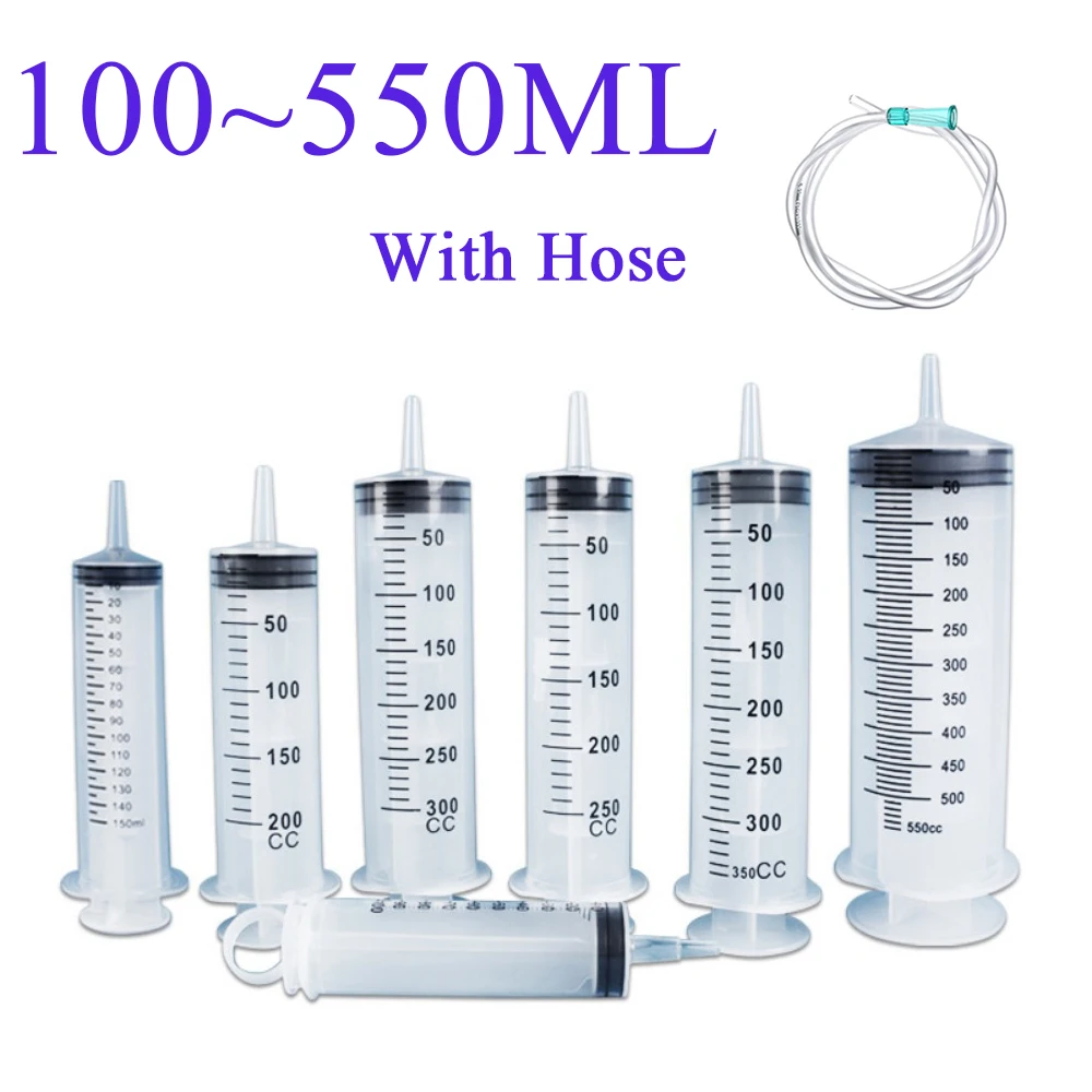 Multifunction Syringe Large Capacity With 100cm Hose Pump Measuring Washable Injector For Pet Feeding Oil Glue Fluid 100ml-550ml