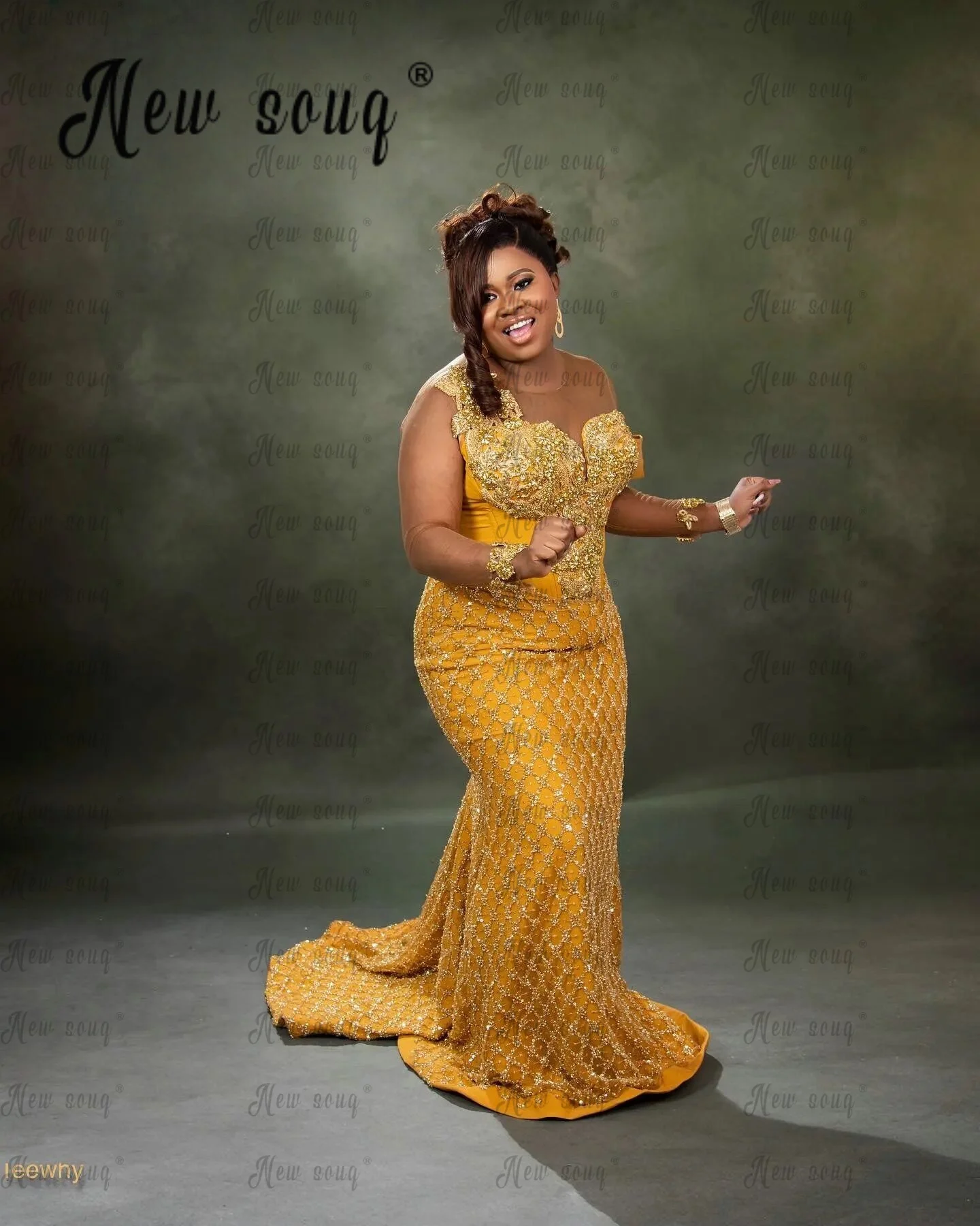 Aso Ebi Plus Size Gold Prom Dress Long Train Wedding Guest Gowns For Black Girls Beautiful Celebrity Formal Dresses Customized
