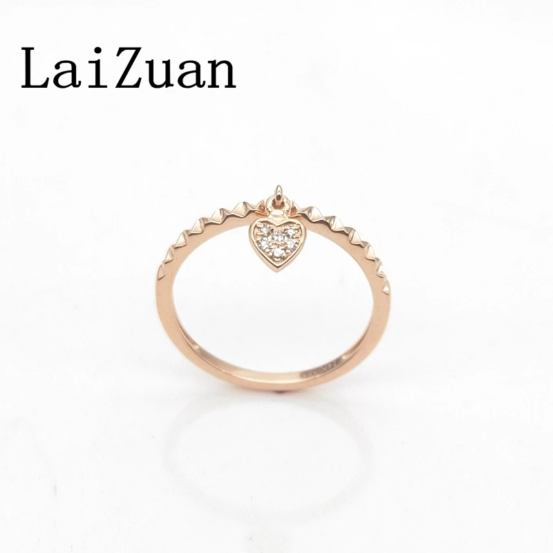 LaiZuan Vintage Solid 18K Rose Gold Heart Shape Natural Diamond Engagement Ring Women Custom Fine Jewelry