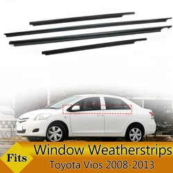 4PCS Car Outer Windows Rubber Weatherstrip Waterproof Pressure Strip Sealing Belt Moulding Trim For Toyota Vios 2008-2013 Black