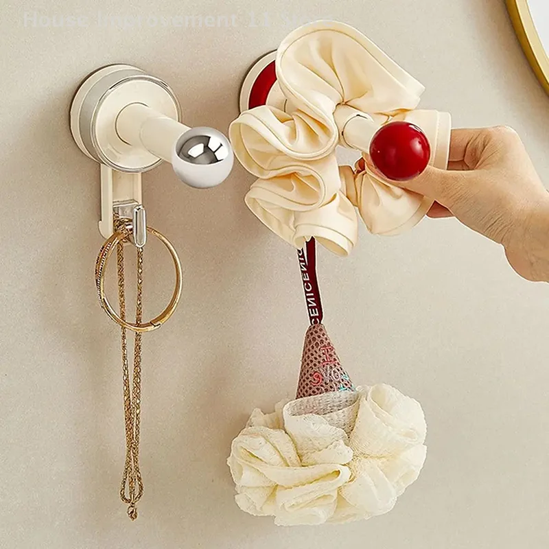 1Pc Retractable Clothes Drying Rack Punch-free Suction Cup Round Ball Hook Multifunctional Traceless Clothes And Hat Racks