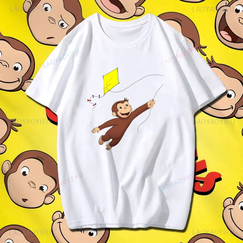 Cartoon Curious George Woman Man Graphic T Shirts Movie-Inspired Casual Wear Cotton Breathable Fabric with Summer 2025 Must-Have