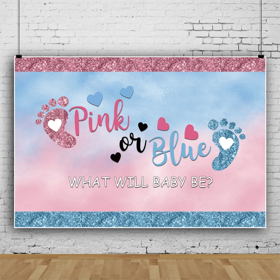

Pink or Blue Party Backdrop for Gender Reveal Decorations Footprint Boy or Girl Party Supplies Photo Studio Background