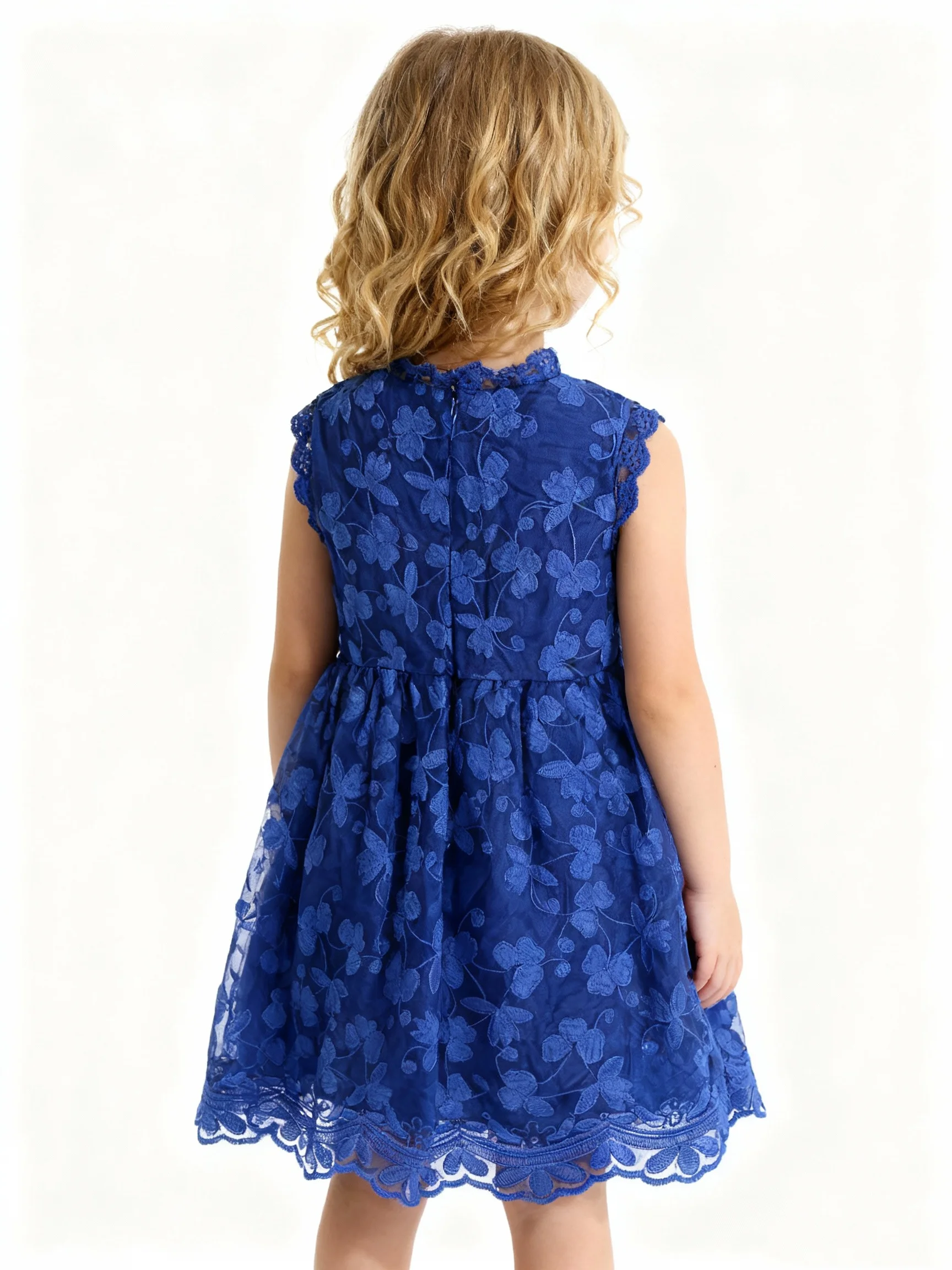 여름 소녀들의 새로운 세련된 민소매 꽃 자수 공주 드레스 귀엽고 우아한 레이스 드레스