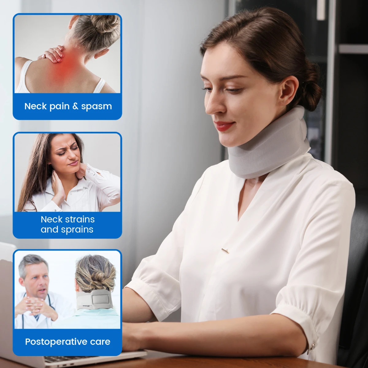 VELPEAU Foam Neck Brace for Cervical Pain Relief and Neck Forward Tilt, Adjustable Neck Support with Washable Cover