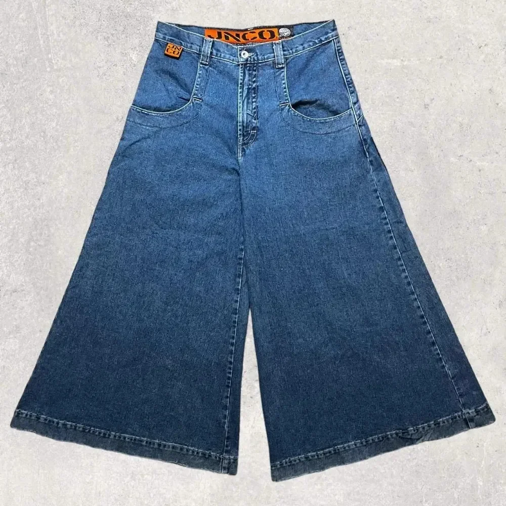 Harajuku Hip Hop Streetwear JNCO Baggy Jeans Wide Leg Trousers Y2K Men Retro Pockets Blue Vintage Baggy Jeans Gothic Denim Pants